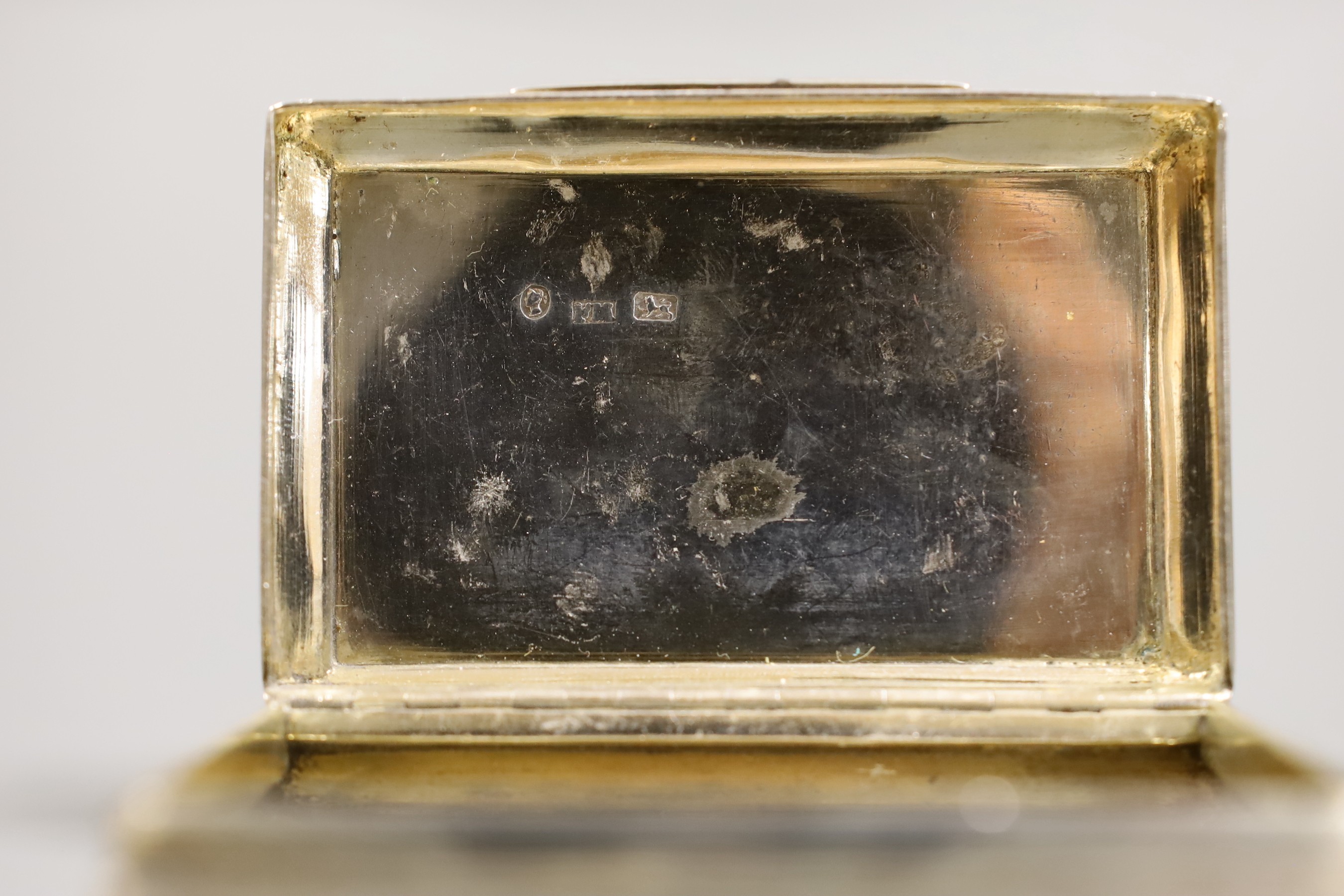 A Victorian engraved silver rectangular snuff box, Frederick Marson, Birmingham, 1861, 84mm.